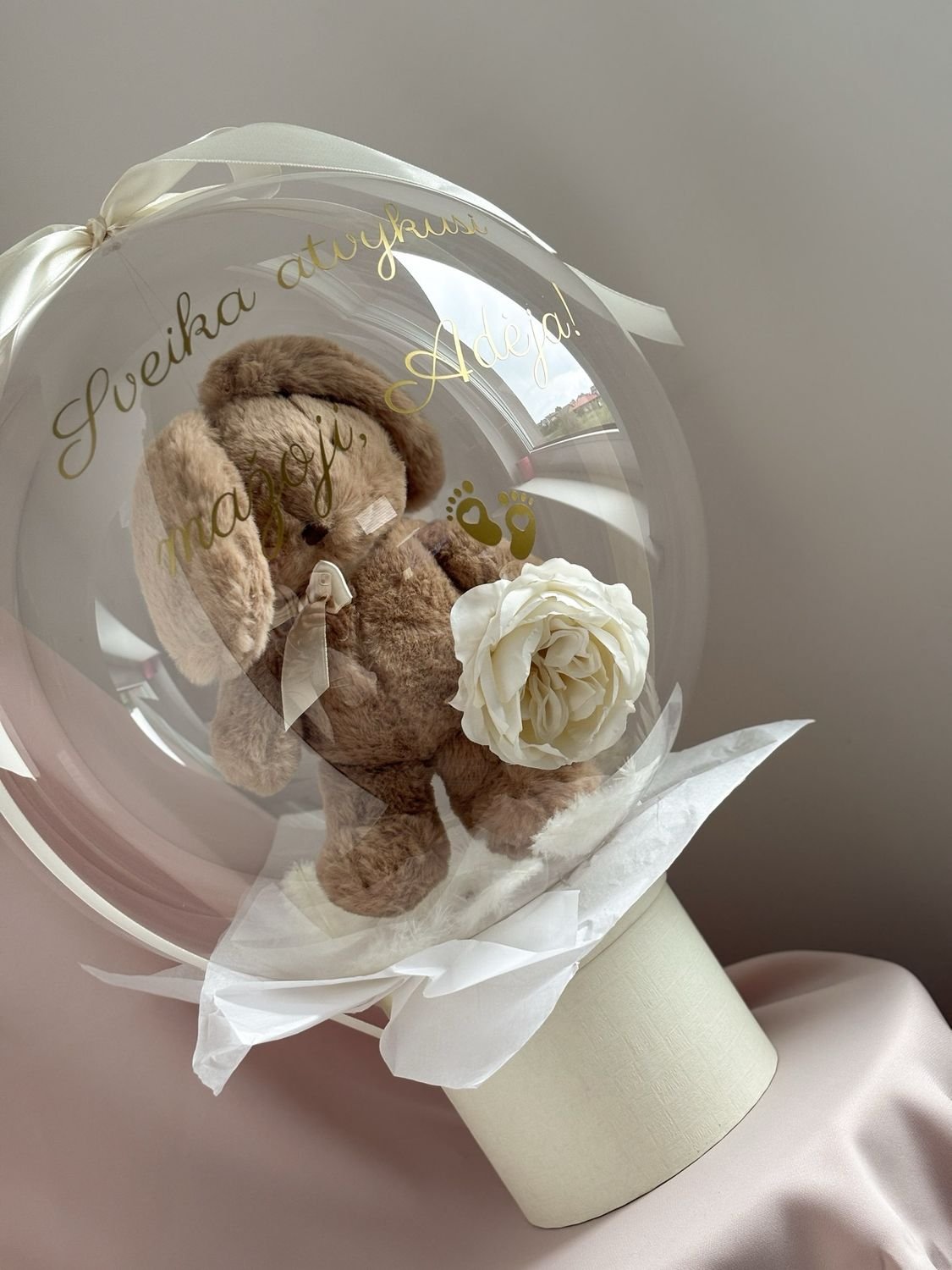 Personalizuota dovana balione - Rudas meškutis Personalized gift in a balloon - Brown bear