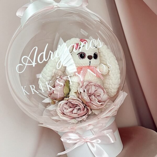 Personalized gift in a balloon - Knitted Bunny