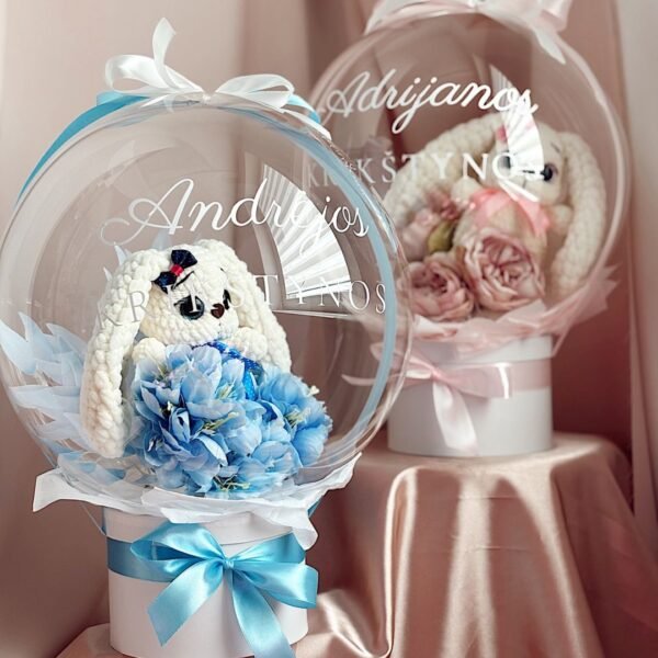 Personalized gift in a balloon - Knitted Bunny