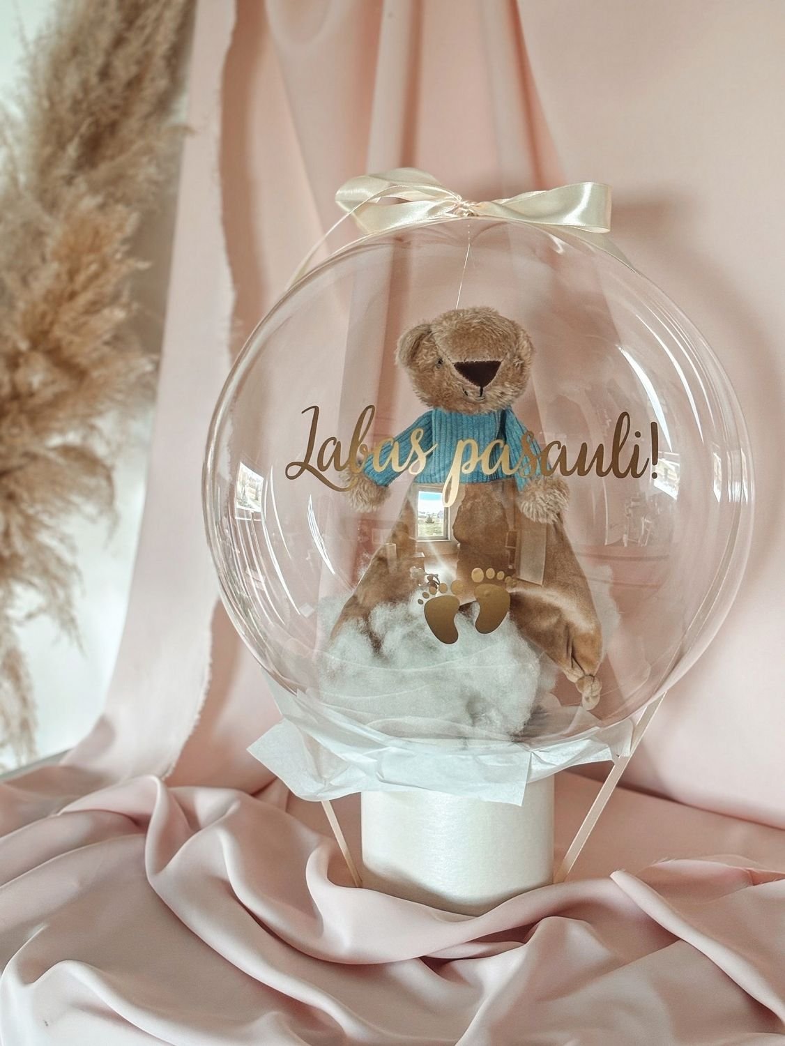 Personalizuota dovana balione naujagimiui - Labas pasauli! Personalized balloon gift for newborn - Hello world!